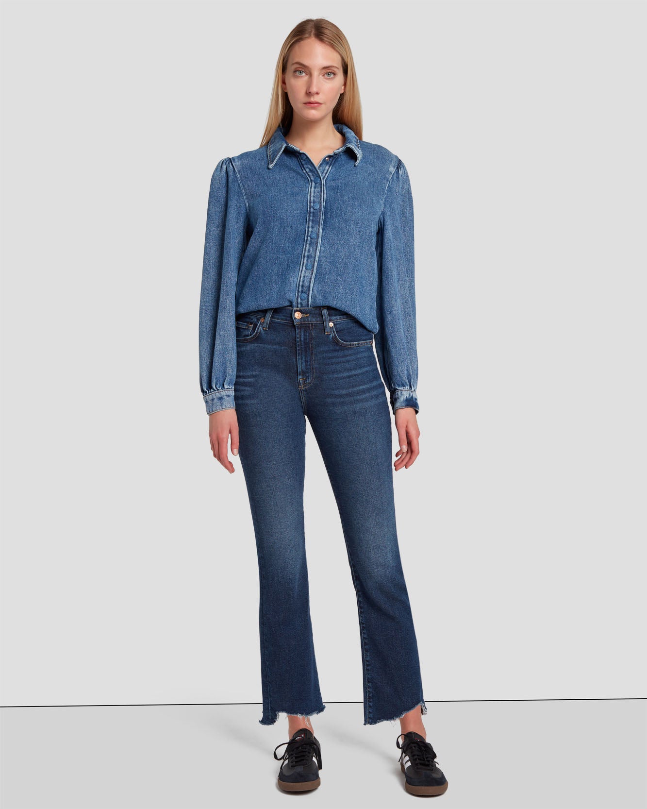 【7 For All Mankind】 Luxe Vintage high-riseワイドレッグジー Luxe Vintage High Waist Slim Kick in Deep Soul | 7 For All