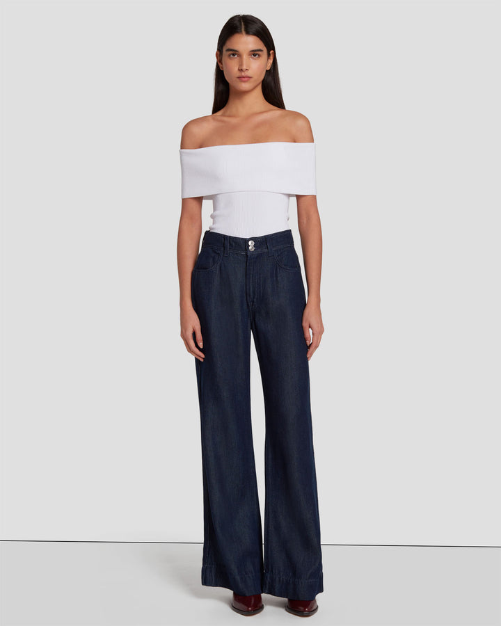 Tailorless Denim Lustre Dojo Trouser in Dark Rinse color Dark Rinse