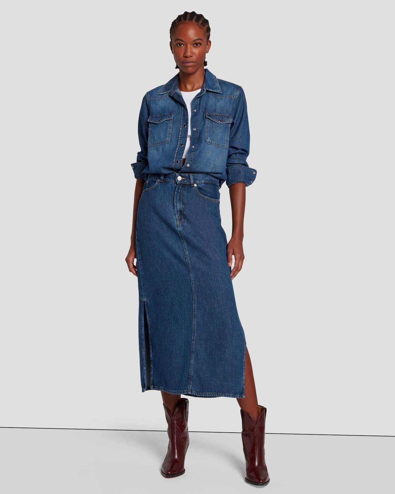 denim dresses and skirts Buy Sosandar Blue Panelled Skirt Button Front Dress from Next USA inspired dress from 12th Tribe Women's Denim Dresses & Jean