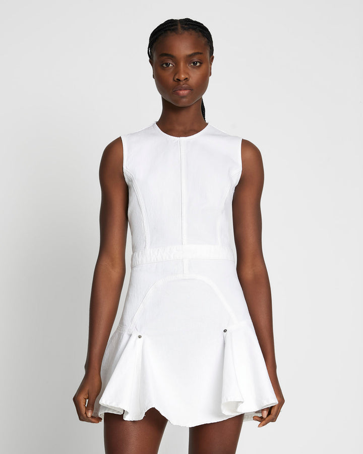 Denim Flounce Dress Mini in Brilliant White | 7 For All Mankind