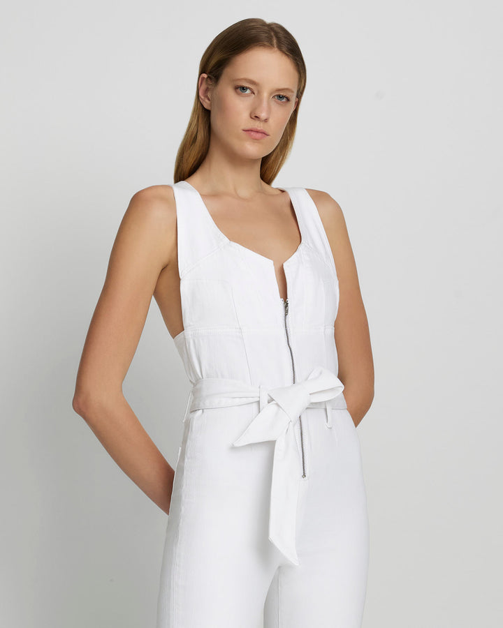 Front Zip Flare Jumpsuit in Brilliant White