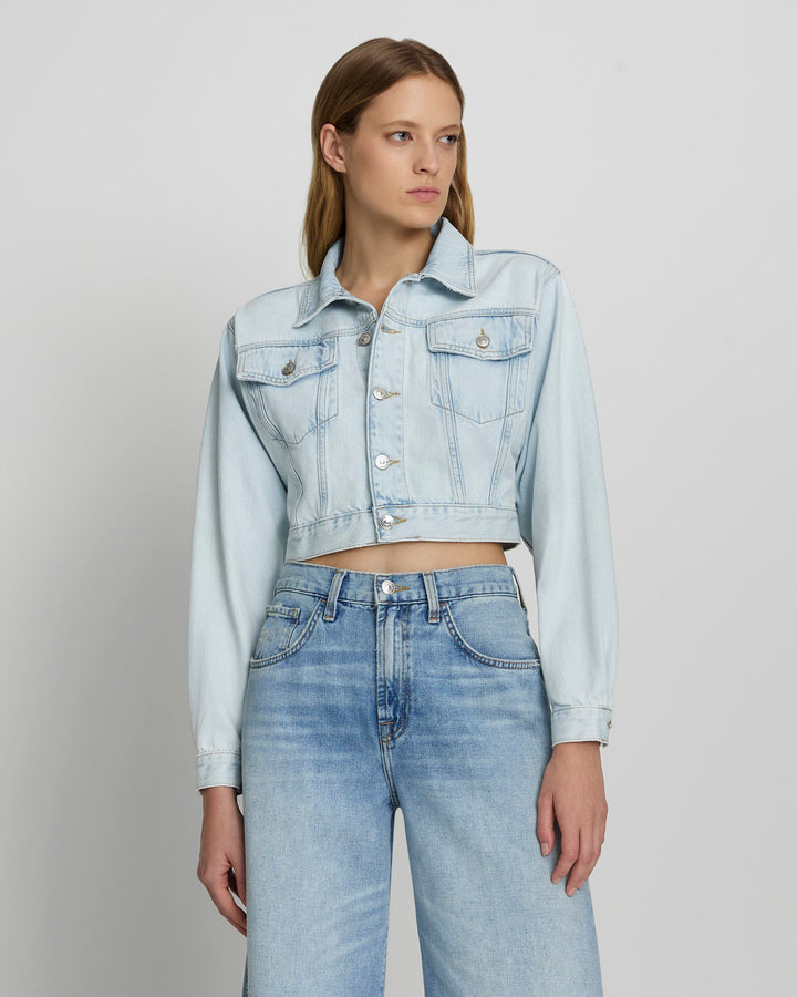 Cropped Trucker Jacket in Icy Indigo | 7 For All Mankind