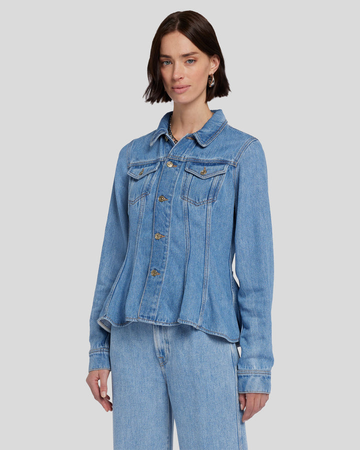 Denim Lustre Flounce Trucker Jacket in Valentine 7 For All Mankind