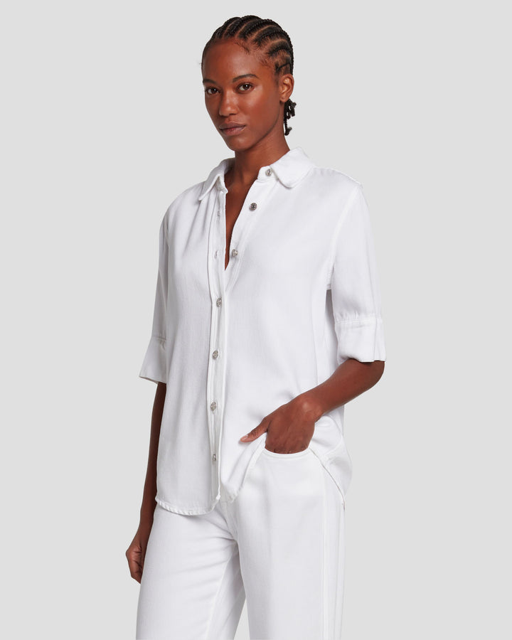 Denim Lustre Short Sleeve Shirt in Brilliant White