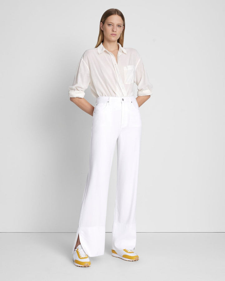 Denim Lustre Tailored Wide Leg Jumpsuit in Brilliant White