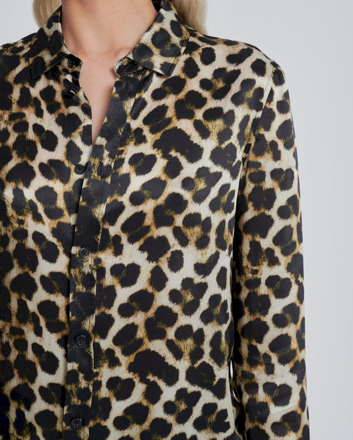 Silk Button-Up Shirt in Leopard