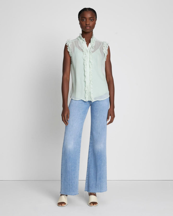 Silk Sleeveless Ruffle Top in Seafoam For All Mankind